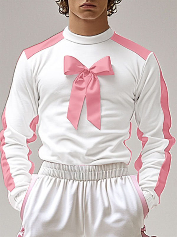 Mens Bowknot Patchwork Long-Sleeve T-Shirt SKUK92859
