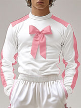 Mens Bowknot Patchwork Long-Sleeve T-Shirt SKUK92859