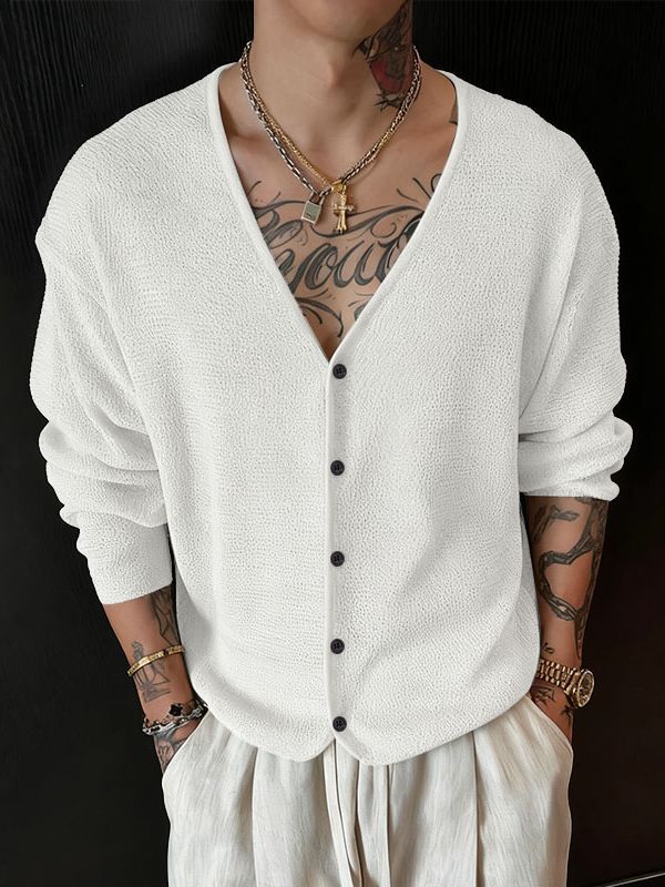 Men's Solid Color Sheer Casual Long Sleeve Cardigan SKUL39017