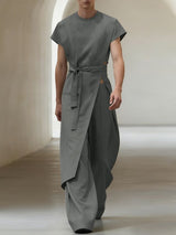 Men's Avant-Garde Asymmetric Wrap Split Longline Two Pieces Outfit SKUL67011