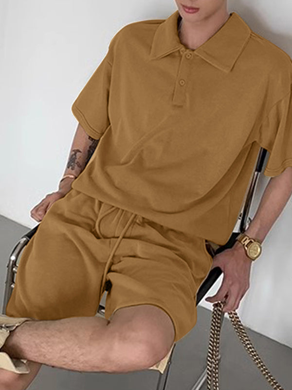 Mens Solid Color Short-Sleeve Two Pieces Outfit SKUL08491
