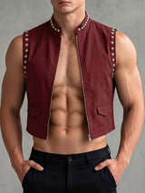 Men's Punk Rock Studded Crop Zipper Waistcoat SKUL63109