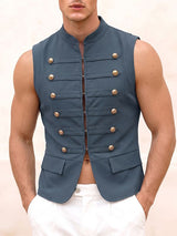 Men's Vintage Steampunk Military Hussar Stand Collar Sleeveless Waistcoat SKUL76355