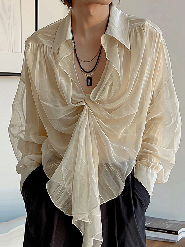 Mens Chiffon Sheer Twist Design Long Sleeve Shirt SKUK79295