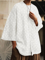 Men's Solid Jacquard Texture Short Sleeve Shirt SKUL26572