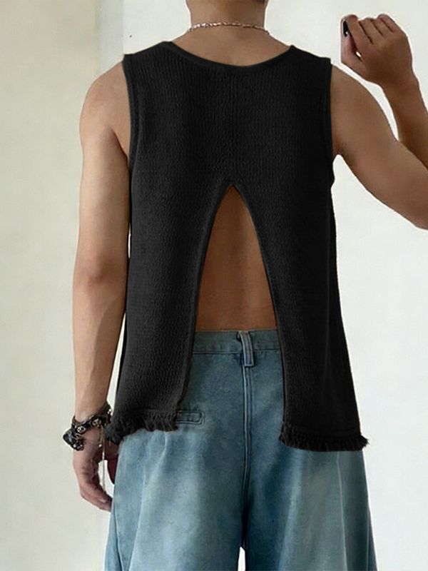 Men's Avant-Garde Split Back Textured Tank SKUL54717