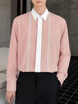 Men's Contrast Color Line Long Sleeve Shirt SKUL48853