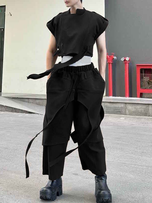 Men's Deconstructed Tie Cropped Two Pieces Outfit SKUL31940