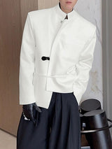 Men's Irregular Design Leather Buckle Stand Collar Blazer SKUL37298