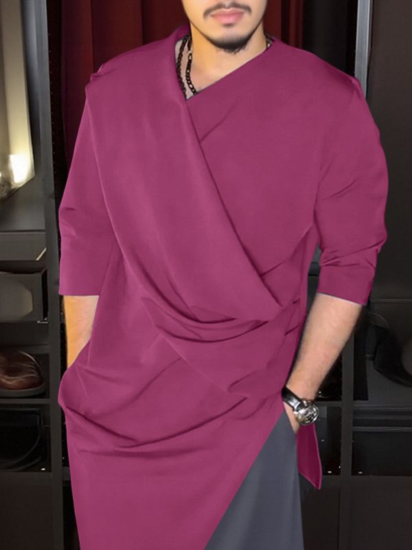 Men's Deconstructed Asymmetrical Placket Long Sleeve Shirt SKUL44018