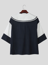 Men's Colorblock Sailor Collar Long Sleeve Shirt SKUL29582