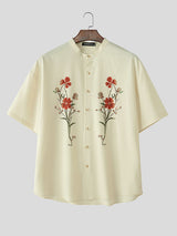 Mens Floral Print Stand Collar Short Sleeve Shirt SKUL07807