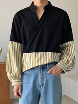 Mens Striped Contrast Stand Collar Long-Sleeve Shirt SKUK99045