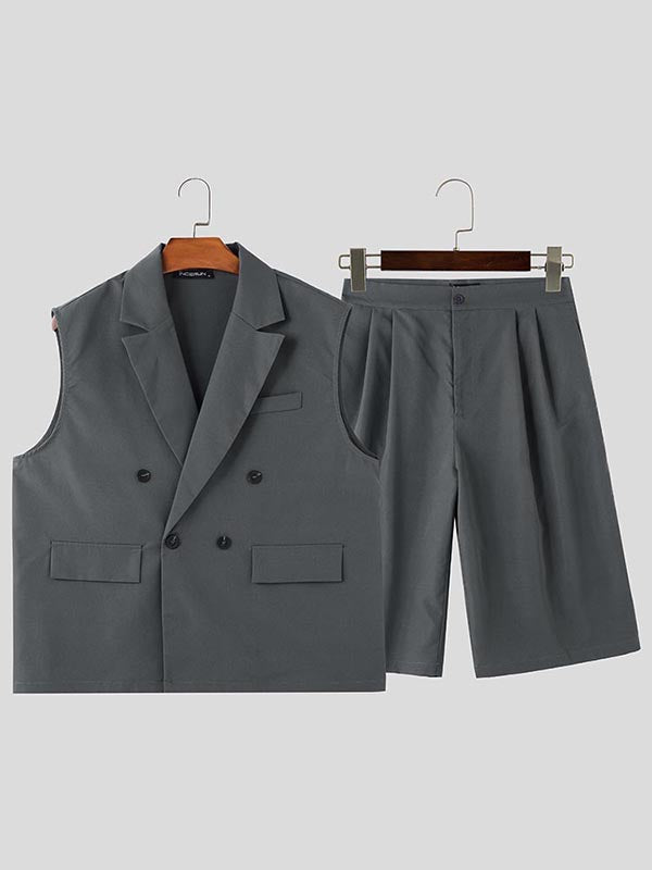 Mens Minimalist Double-Breasted Two Pieces Outfit SKUK98022