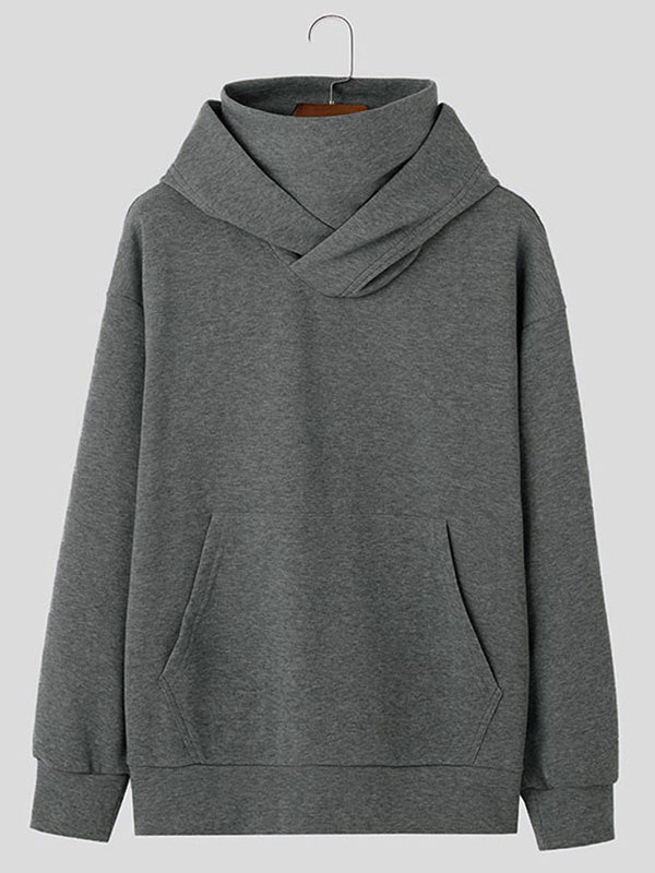 Mens Deconstructed Solid Color Pullover Hoodie SKUK76393