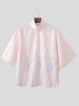 Men's Minimalist Casual Lightweight Floral Print Stand Collar Short Sleeve Shirt SKUL60818