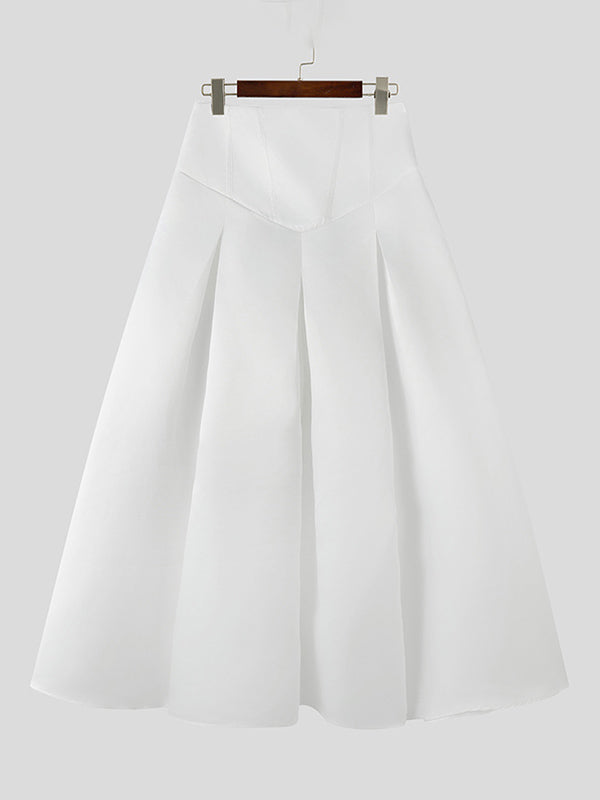 Mens Solid Color Waist-Tie Satin Skirt SKUL06532