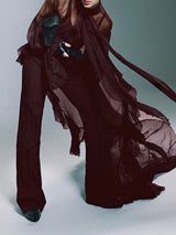 Men's Ruffled Patchwork Sheer Mesh Long Sleeve Shirt SKUL27365