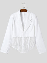 Mens Hollow Mesh Waist-Cinched Long-Sleeve Blazer SKUK94147