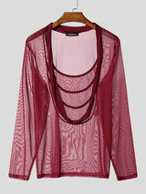 Men's Sheer Mesh Layered Long Sleeve T-shirt SKUL50564