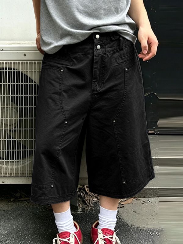 Men's Streetwear Rivet Stitching Loose Baggy Capri Pant SKUL68382