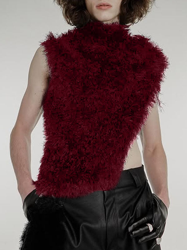 Mens Faux Fur High Neck Sleeveless Tank SKUK96898