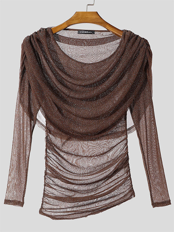 Mens Shimmer Sheer Hooded Long-Sleeve T-Shirt SKUK84560