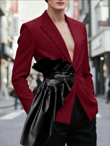 Men's Color Block Patchwork Ruffle Long Sleeve Blazer SKUL38940