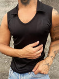 Mens Solid Notched Neck Casual Sleeveless Vest SKUK63611