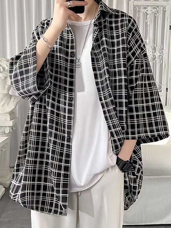 Mens Checkered Color-Block Half-Sleeve Shirt SKUK76216