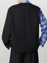 Mens Plaid Patchwork Long Sleeve Blazer SKUK76960