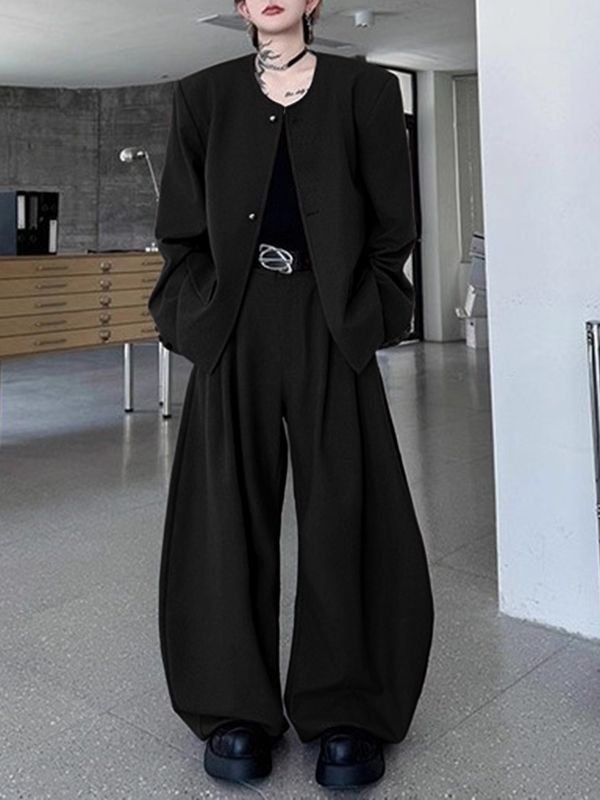 Men's Solid Color Padded Shoulder Two Pieces Outfit SKUL37300