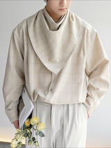 Men's British Style Plaid Scarf Collar Long Sleeve Shirt SKUL31853