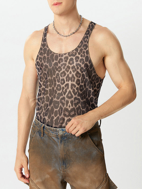 Mens Sheer Leopard Print U-Neck Tank SKUK65509