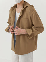 Men's Solid Color Hooded Long Sleeve Shirt SKUL45108