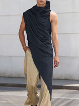 Men's Avant-Garde Asymmetrical High Neck Draped Longline Tank SKUL58665
