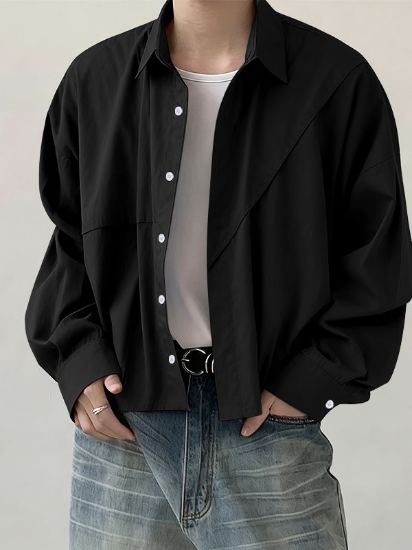 Men's Solid Color Deconstructed Long Sleeve Shirt SKUL39031