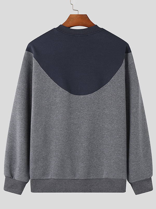 Mens Casual Color Block Pullover Sweatshirt SKUK76355