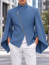 [Pre-order] Men's Avant-Garde Deconstructed Stage Runway Diagonal Zip Slit Cape Sleeve Stand Collar Blazer SKUL89188