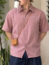 Men's American Vintage Streetwear Contrast Stitching Short Sleeve Shirt SKUL73755
