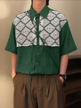 Mens Lace Patchwork Casual Short Sleeve Shirt SKUL21528