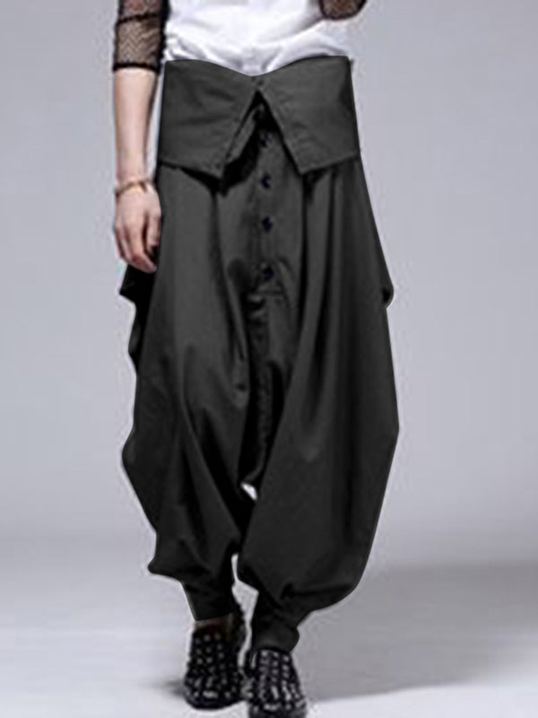 Mens Solid Button Design Drop Crotch Pants SKUK41869