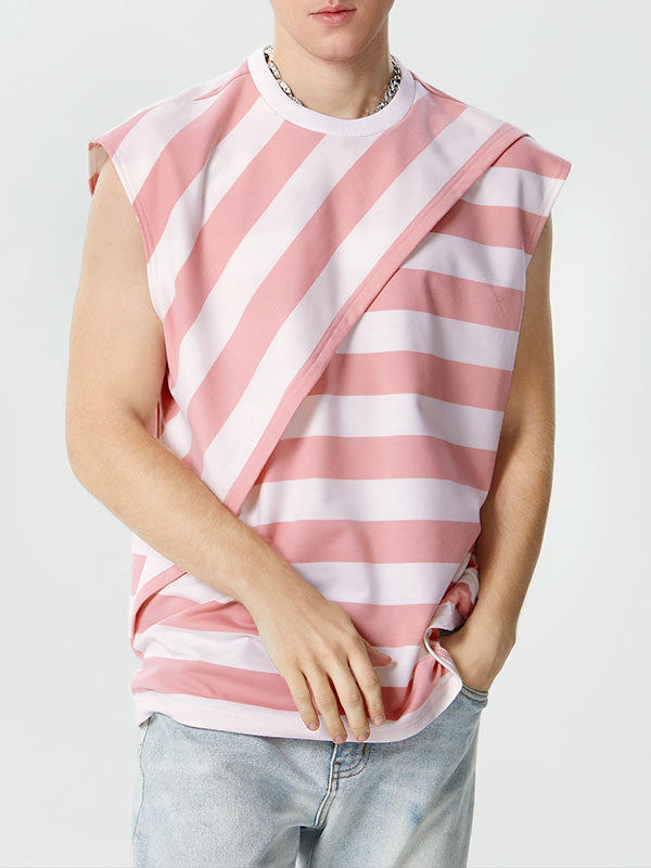 Mens Striped Layered Design Casual Sleeveless Vest SKUK38935