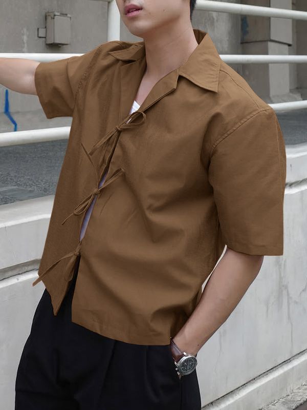 Men's Drawstring Patchwork Short Sleeve Shirt SKUL36626