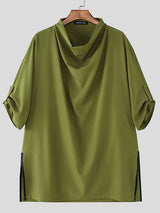 Men's Avant-Garde Draped Cowl Neck Longline T-shirt SKUL51078