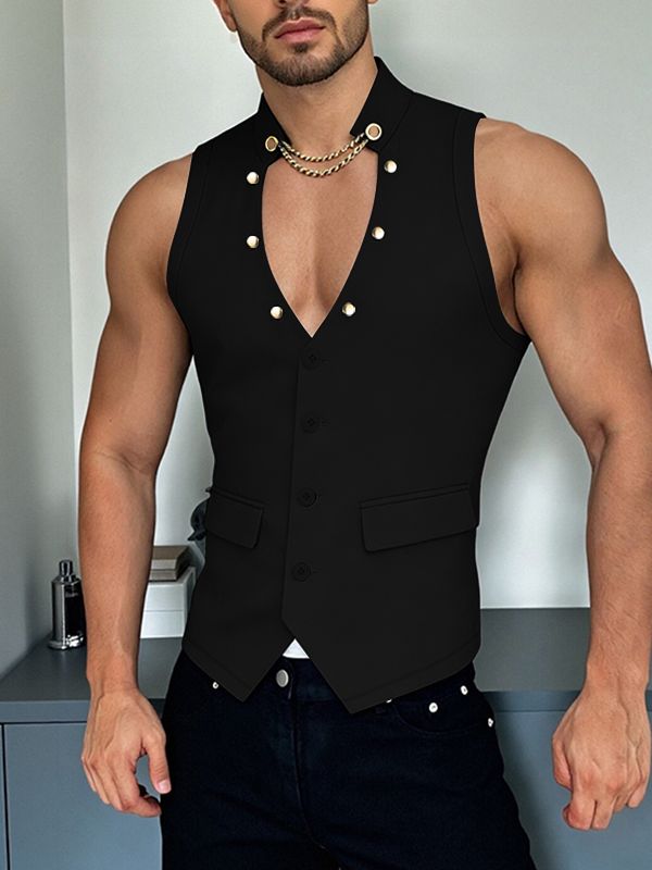 Men's Chain Decoration Slim Fit Waistcoat SKUL48010