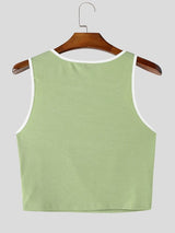 Men's Avant-Garde Genderless Contrast Binding Metal Button Chest Cutout Cropped Fitted Tank SKUL72439