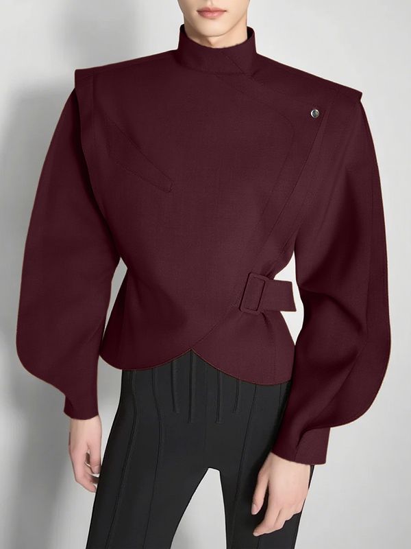 Men's Deconstructed Adjustable Buckle Waist Long Sleeve Jacket SKUL35242