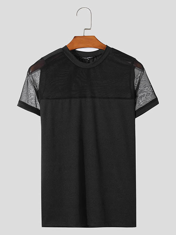 Mens Sheer Mesh Splicing Short Sleeve T-shirt SKUK71348