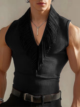 Mens Solid Color Textured V-Neck Tank SKUL09391